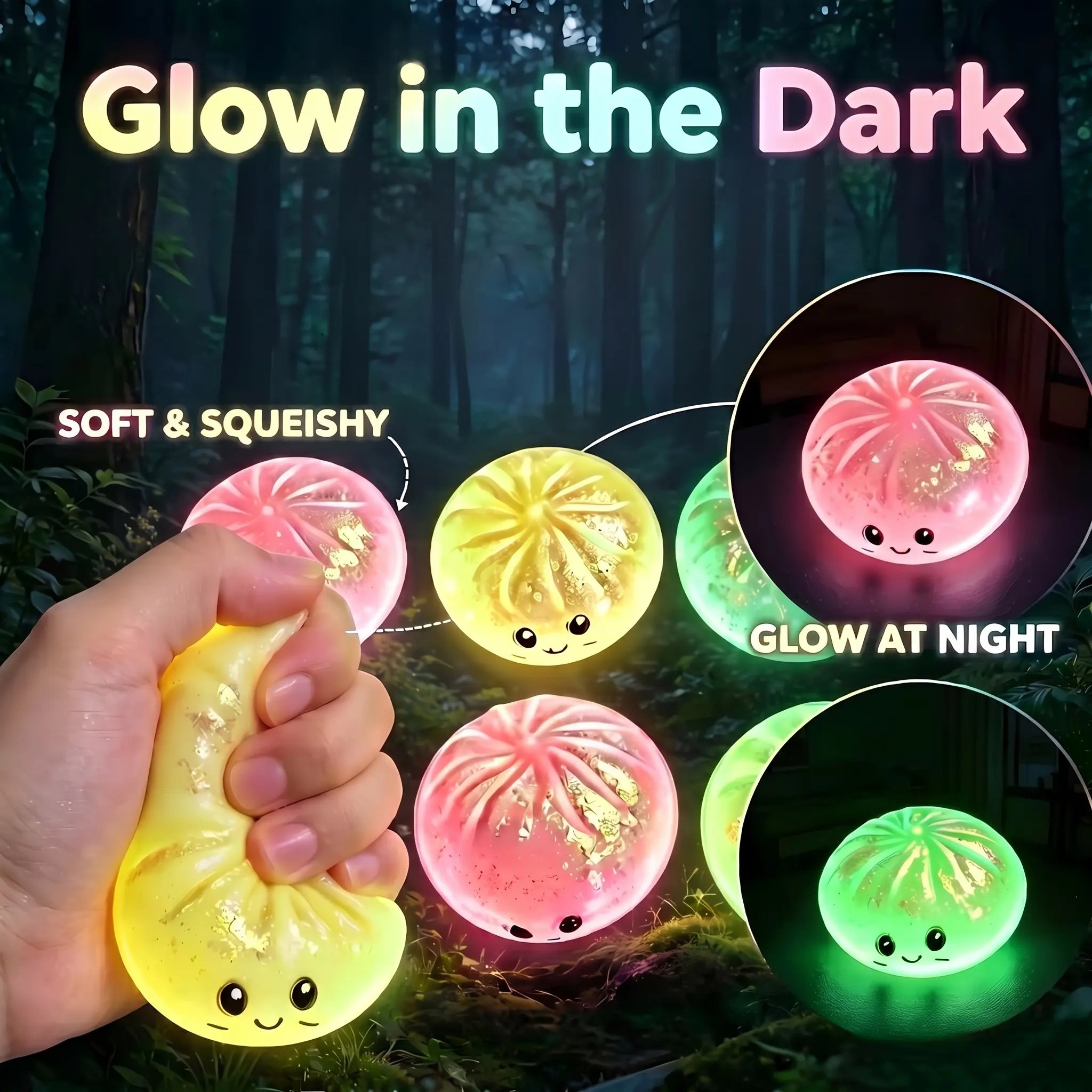 Luminous Dumpling Shaped Squishy Squeeze Toy, Random Color 1Pc, Realistic Food Rebound Texture, Soft Stress Relief Fidget Toy, Table Ornament, Universal Gift for Men & Women